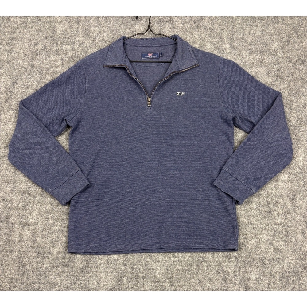 Vineyard Vines Mens Small Blue Textured Quarter Zip Pullover Whale Logo Sweater
